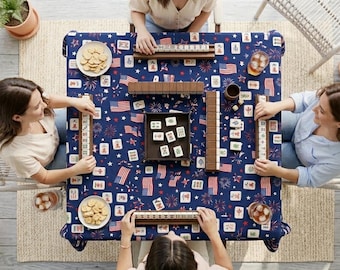 Patriotic Tablecloth for Mahjong Table Americana Tablescape July 4th Table Linens for Mahjong Game Night Gift Idea for Summer Hostess