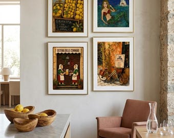 Italien digitaltryck paket väggkonstdekor för resenärer heminredningsidé för Airbnb-dekor sommar tavelvägg rustik medelhavsstil
