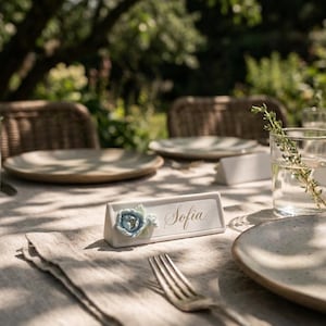 Reusable Place Cards for Baby Shower Table Decor for Baptism Luncheon Place Setting Plaques Porcelain Floral Tableware Keepsake Favor Idea