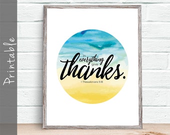In Everything Give Thanks Bijbelvers Art Afdrukbaar Thanksgiving-decor 1 Thessalonicenzen 5 18
