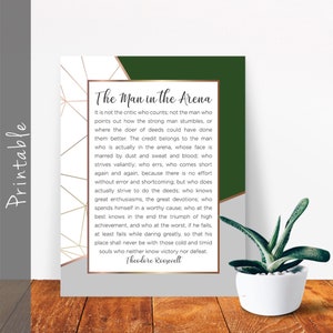 The Man In The Arena Theodore Roosevelt Motivational Quote Daring Greatly Inspirational Printable Wall Art