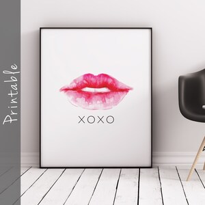 XOXO Lips Hug And Kisses Printable Sign