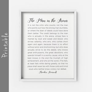 The Man In The Arena Daring Greatly Quote Teddy Roosevelt Printable Inspirational Quote