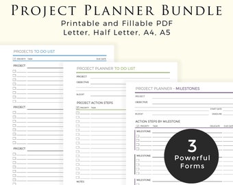Project Planner Bundle Printable, Productivity Planner Inserts, Project Management Organizer, Business Planner, Instant Download