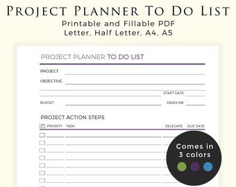 Printable Project Planner, To Do List, Project Tracker (Digital Download)
