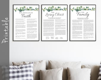 3 LDS Proclamations: The Family A Proclamation To The World, The Living Christ, The Articles of Faith, LDS Printables - 14 Different Sizes