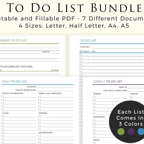Printable Daily Agenda &amp; to Do List Package - Etsy