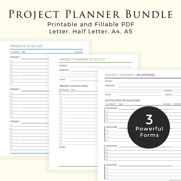 Project Planner Bundle Printable, Productivity Planner Inserts, Project Management Organizer, Business Planner, Instant Download