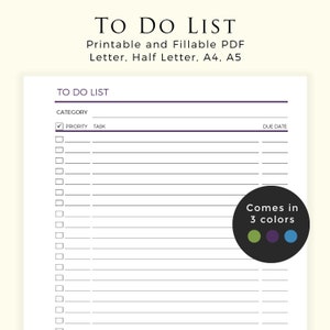 To Do List Printable Planner Insert, Minimalist Productivity Planner, Undated Printable List, Instant Download