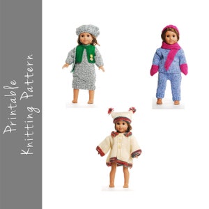 Roupas de boneca com padrão de tricô coleção de inverno serve para American Girl e outras bonecas de 18 polegadas