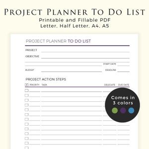 Project Planner Insert, Printable Productivity Planner To Do List, Project Management Tracker, Instant Download