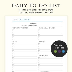 Daily To Do List Daily Planner, Printable Undated Planner Pages, Inserts, Daily Organizer, Productivity Planner, Business Planner