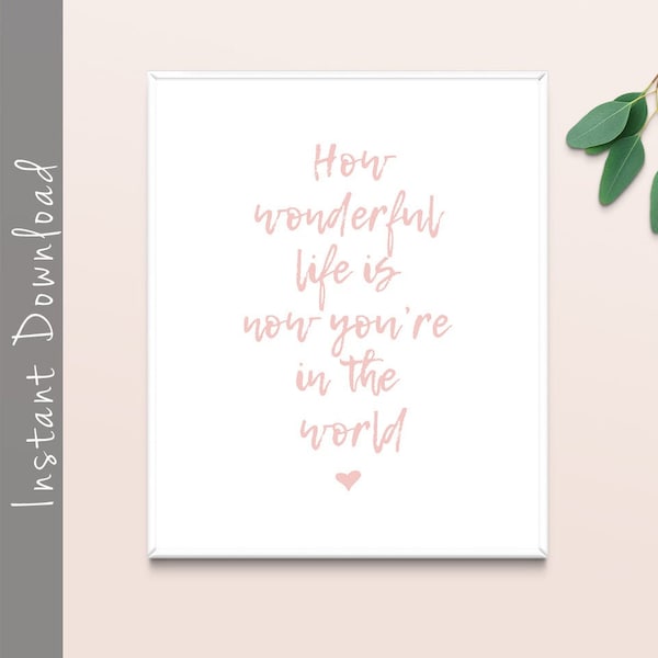 How Wonderful Life Is Now You're In The World Nursery Decor, Elton John Your Song, Printable