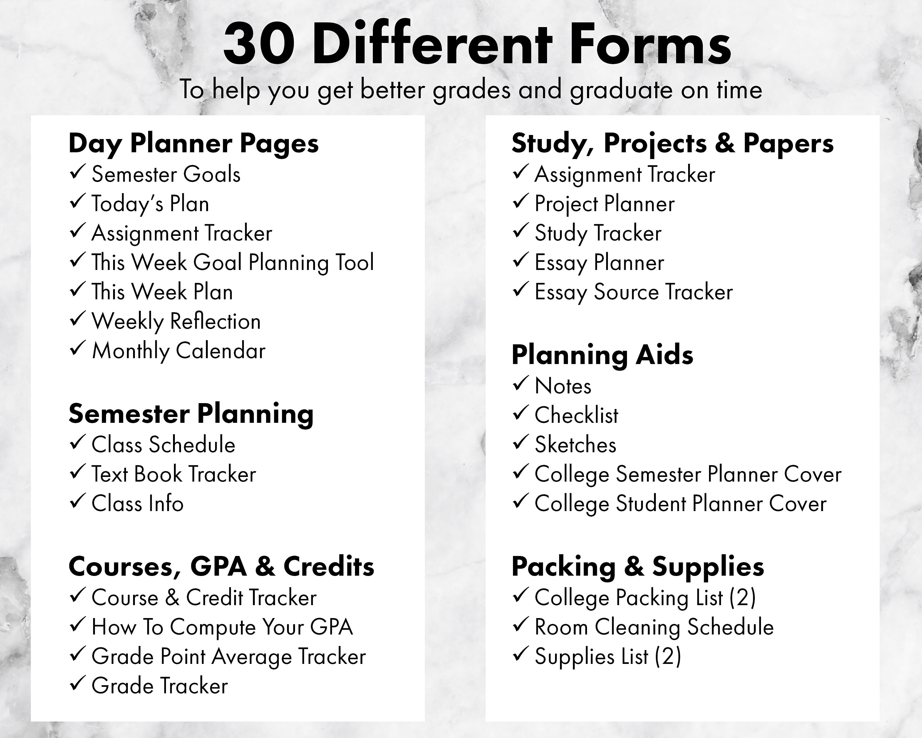 College Student Planner Printable Undated University Academic | Etsy