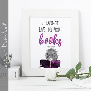 No puedo vivir sin libros de arte de pared imprimible