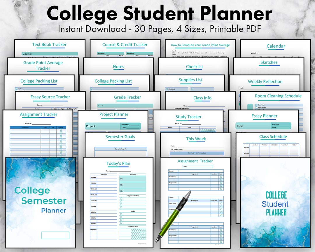 College Student Planner Printable - 4 Sizes, Undated University Student ...