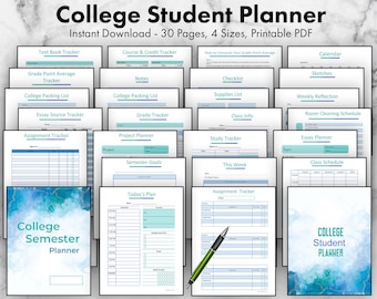 College Student Planner Printable - 4 Sizes, Undated University Student Planner