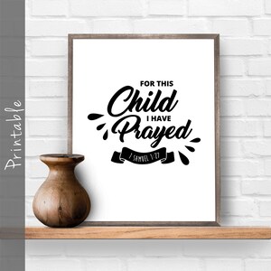 For This Child I Have Prayed, Baby Shower Gift, Bible Verse Print, 1 Samuel 1:27