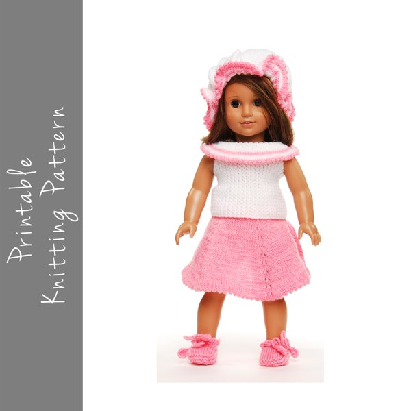 Doll Clothing Knitting Pattern - Skirt and Blouse Set fits American Girl and Other 18 Inch Dolls