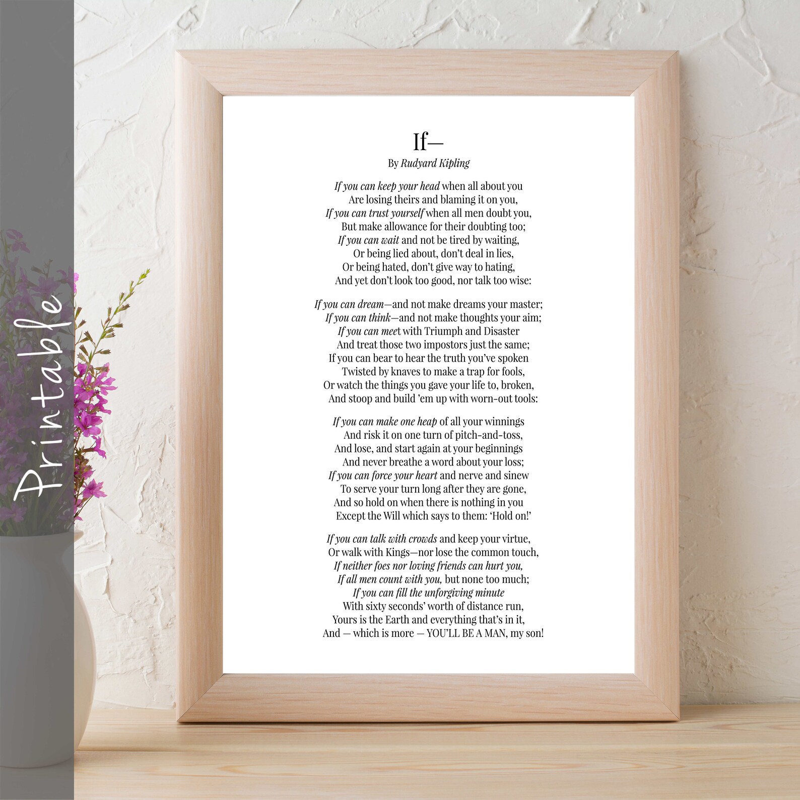 If Poem by Rudyard Kipling You'll Be A Man My Son | Etsy