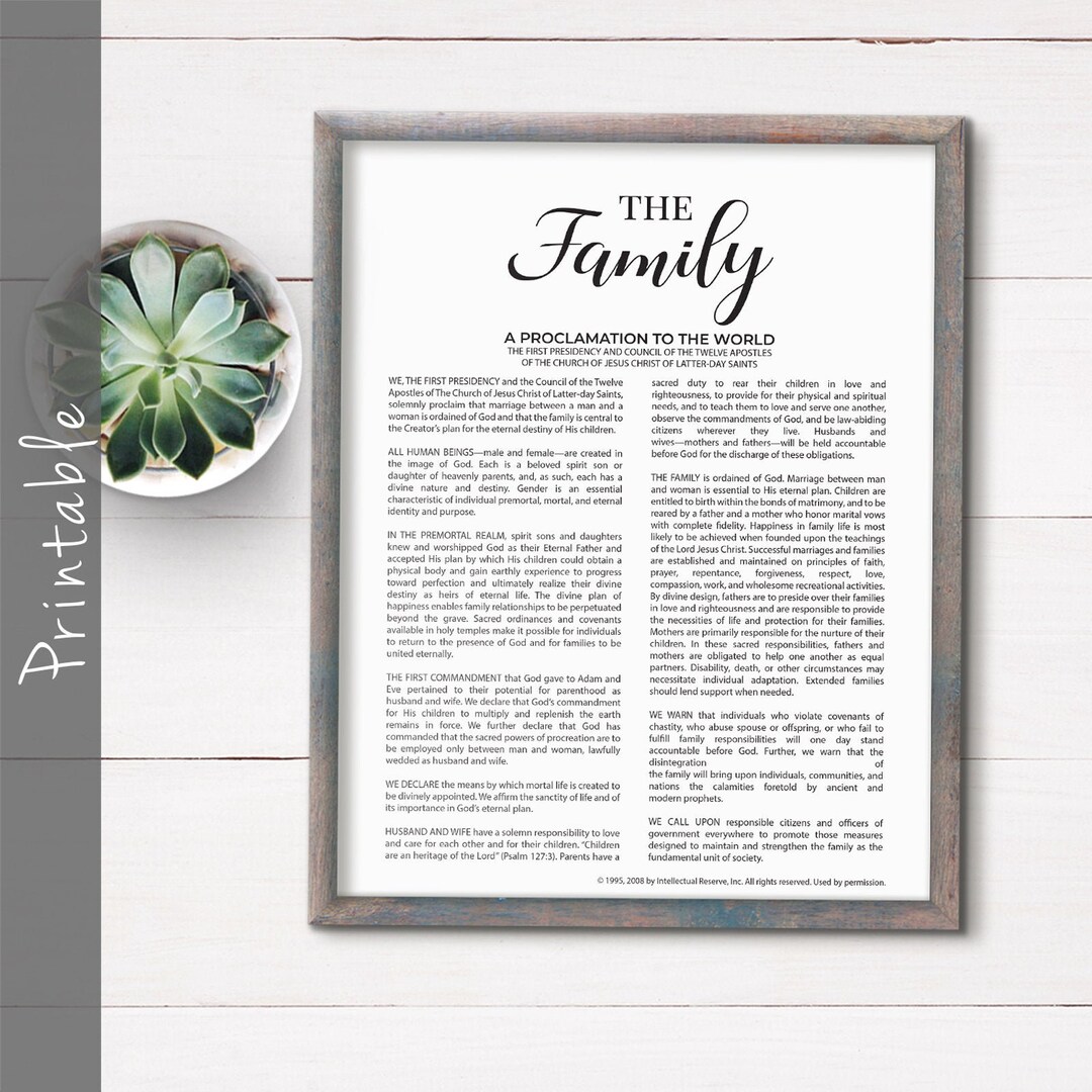 The Family Proclamation Printable the Family A Proclamation to the