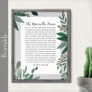 The Man In The Arena, Daring Greatly Quote Theodore Roosevelt Printable Inspirational Quote