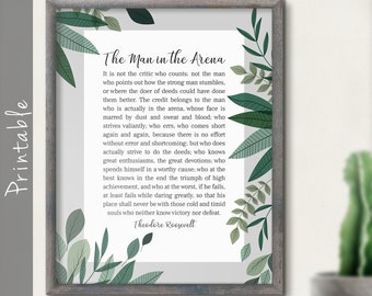 The Man In The Arena, Daring Greatly Quote Theodore Roosevelt Printable Inspirational Quote