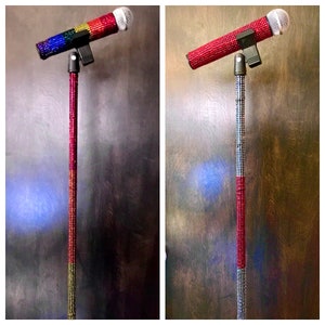 Rhinestone Striped Mic Microphone Stand Sleeve Cover LGBTQ Rainbow