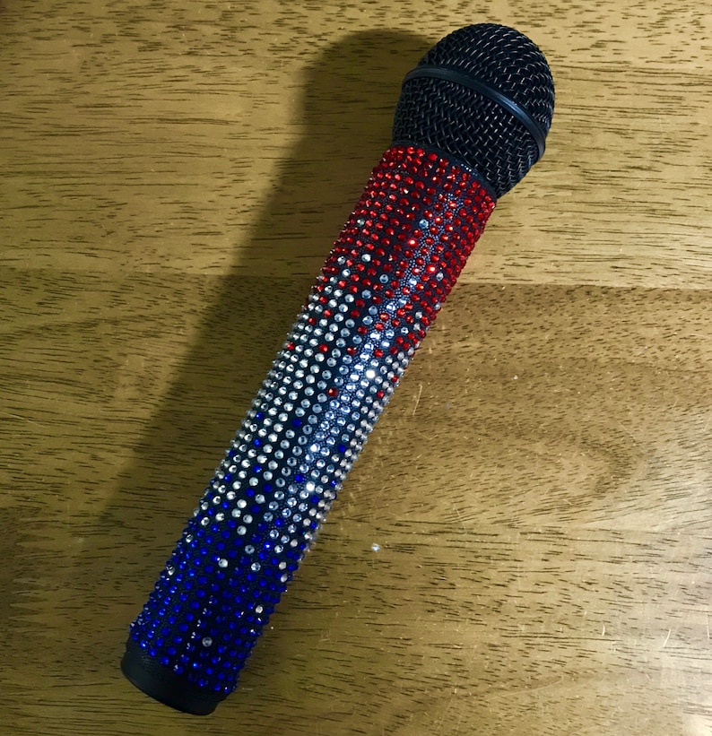 USA Red/white/blue Rhinestone Microphone Sleeve Cover for Etsy