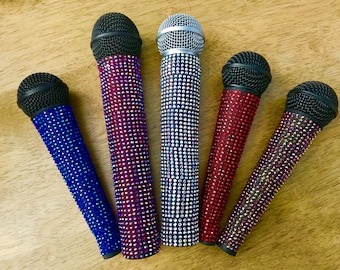 Solid Color Rhinestone Microphone Sleeve Cover for Corded and Wireless Mics