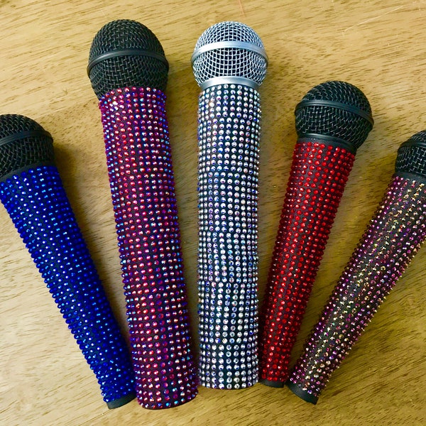 Solid Color Rhinestone Microphone Sleeve Cover for Corded and Wireless Mics