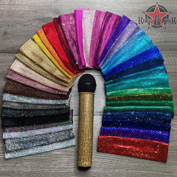 New updated design for 2026! Sparkly Rhinestone Microphone Sleeve Cover for Corded and Wireless Mics