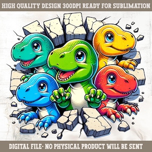 Słodkie dinozaury 3D PNG, Dinozaur PNG, Dzieci Png, Słodkie dinozaury Png, Kolorowy projekt, Otwór 3D Png, Projekt sublimacji Cyfrowe pobieranie PNG