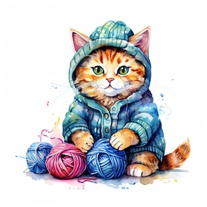 Clipart chaton tricot, 8 cliparts chats mignons JPG de haute qualité, invitations, clipart fabrication de cartes, papier numérique artisanat Scrapbooking art mural