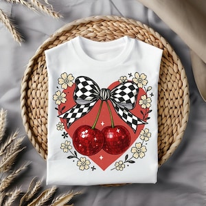 Coquette Cherries PNG: Heart Floral Frame, Retro Preppy Design (Digital Download)