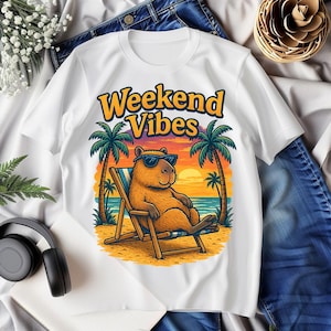 Funny Capybara Weekend Vibes Clipart: PNG, SVG, Digital Print