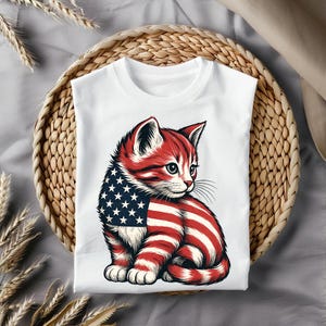 Chat patriotique PNG : chaton drapeau américain du 4 juillet (téléchargement numérique