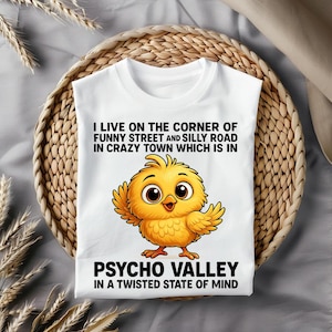 Pájaro gracioso y lindo Psycho Valley PNG / Clipart de cita de estado mental retorcido / Descarga digital Diseño de camiseta de sublimación con cita divertida PNG de moda