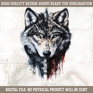 Tribal Wolf PNG Clipart: Sublimation Design (Digital Download)
