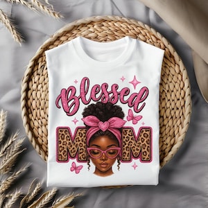 Blessed Mom Afro Girl PNG: Leopard Print Sublimation Design (Digital Download