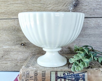 Haeger Ivory Cream Yellow Glazed Pottery Ribbed Pedestal Planter Flowerpot/83975 USA/ MCM Country Cottage Core, Farmhouse