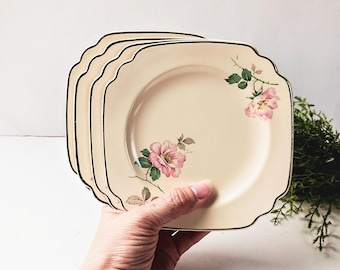 Vintage Homer Laughlin Pink Rose Dessert Plates (Set of 4)