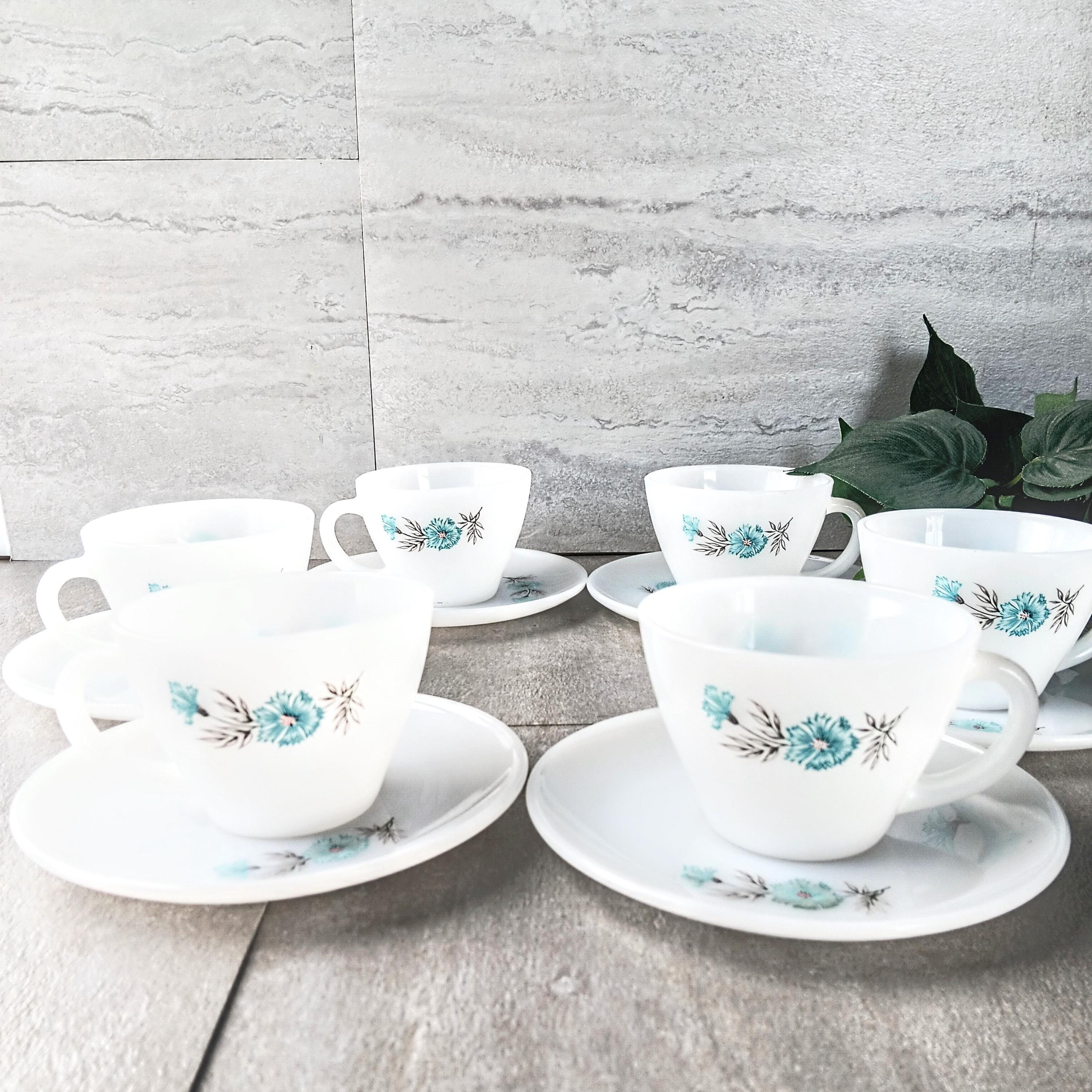 Vintage Fire King Bonnie Blue Tea Cup & Saucer Set: 1950s Oven