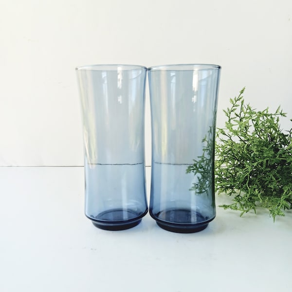 2 Vintage Libbey Bolero Iced Tea Glasses Cups/ Blue Glass /Retro 1970s/ Made in USA/Boho Kitchen/ Mix and Match