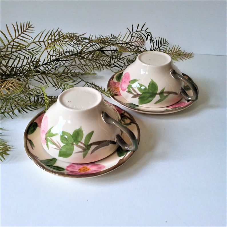 2 Fransican Desert Rose Cup and Saucer SetsJohnson Bros Vintage China 1995 Made in England Hand Painted Floral Country Cottage Kitchen