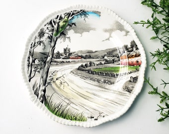 Wood & Son Country Lane Dessert Plates – Staffordshire England Set 4, Country Cottage core/ Autumn Thanksgiving