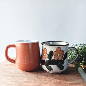 2 Mismatched Mid Century Otagiri Ceramic Coffee Mugs/Vintage Hand Painted Stoneware / Korea / Boho Country Cottage Core Farmhouse / 1970s