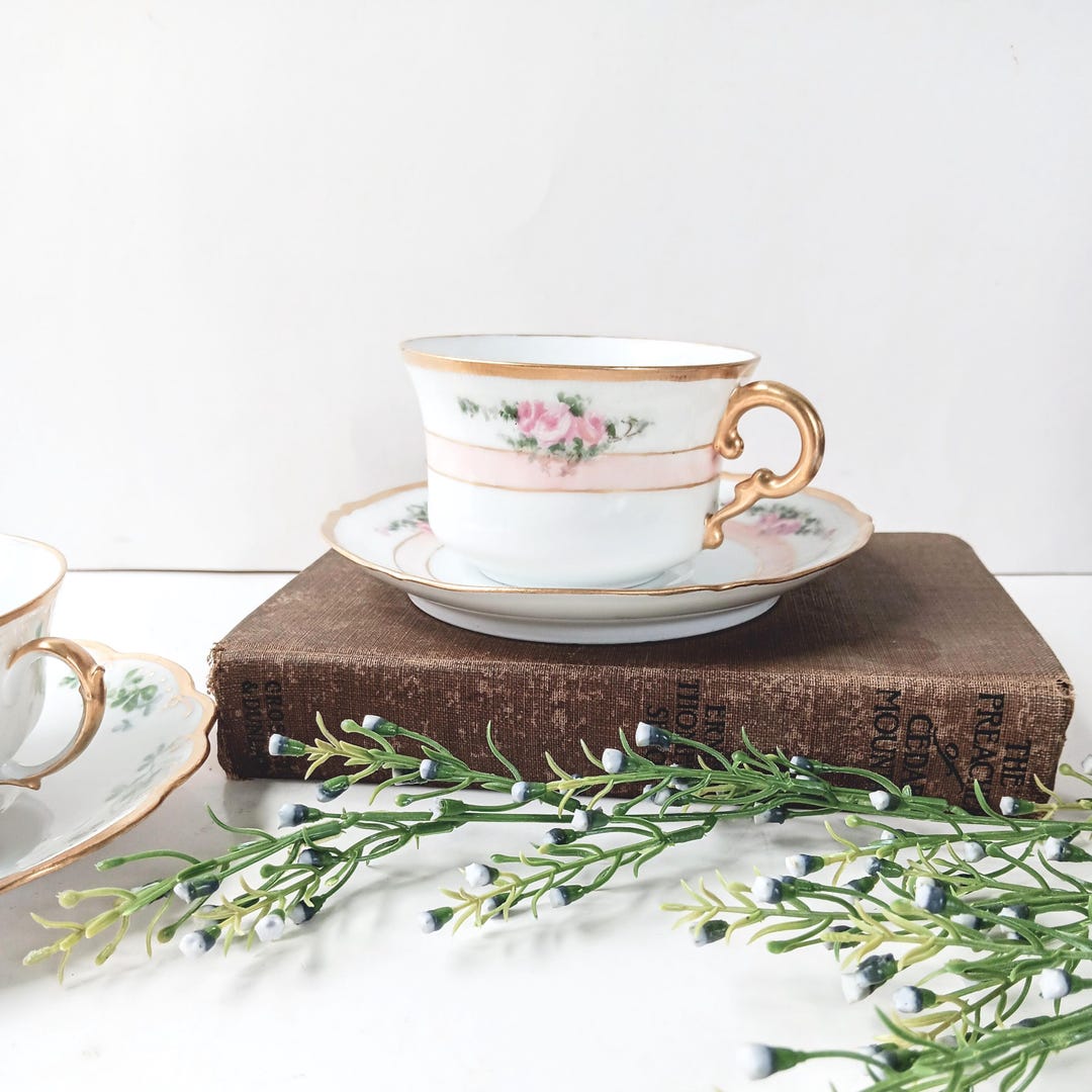 MZ Austria 手描き ピンク花絵 カップ＆ソーサー Antique MZ Austria Tea Cup and Saucer: Pink Floral Gold Trim - Etsy