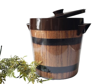 Vintage West Bend Ice Bucket: Faux Wood Grain Thermo Serv, 1970s Rustic Decor