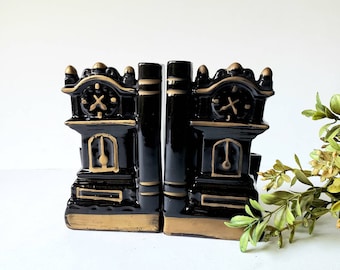 Vintage Grandfather Clock Bookends: Red Clay Ceramic Pen Holders, 1960s Japan